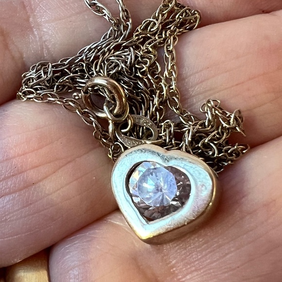Vintage Sterling Silver Heart Locket Necklace: Etched Art  VINTAGE DANECRAFT 925 STERLING SILVER GOLD WASH CZ HEART PENDANT CHAIN NECKLACE